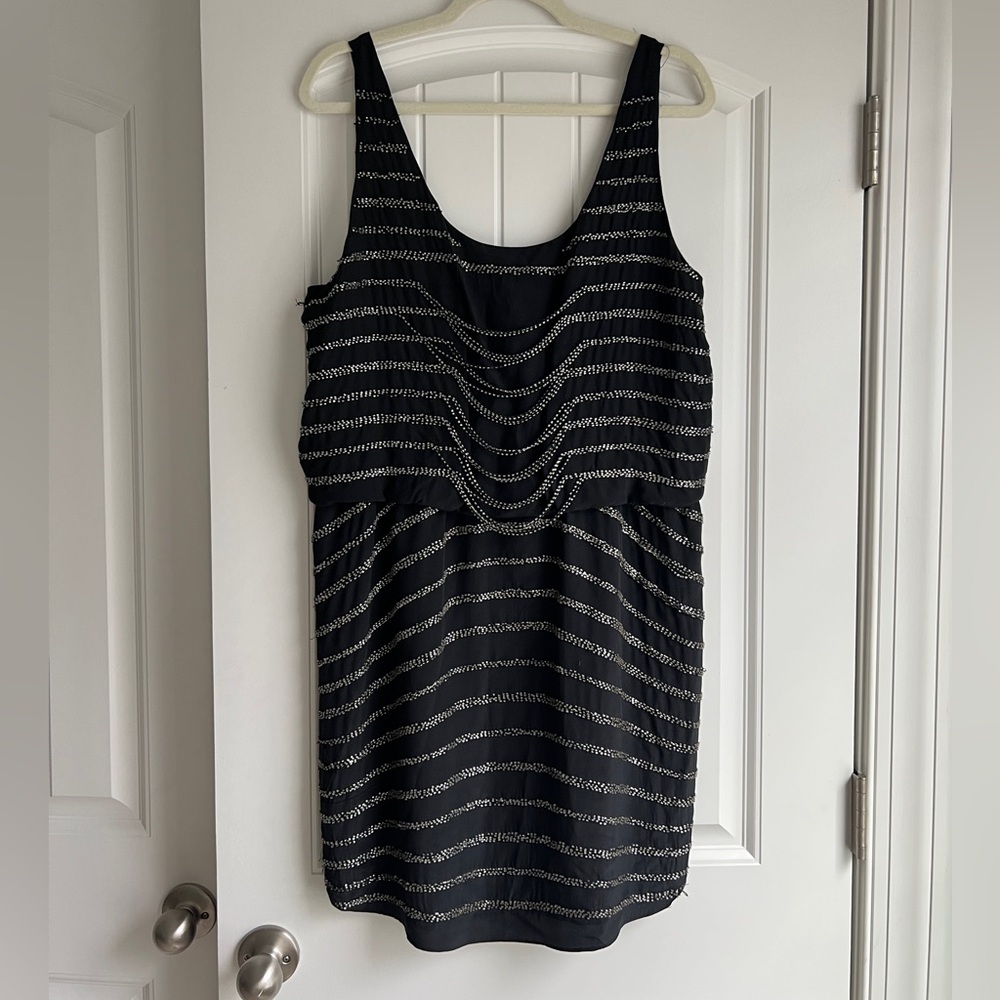 INC International Concepts Black and Silver Beaded Silk Dress